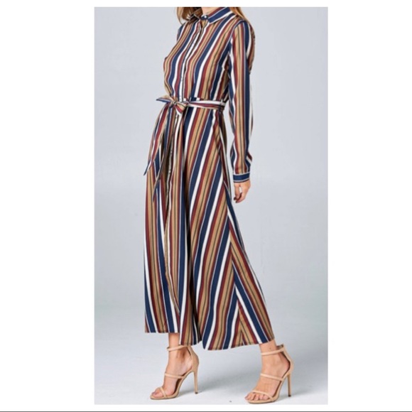 BOHO CHIC LONG STRIPED BELTED SHIRT DRESS - Picture 5 of 7